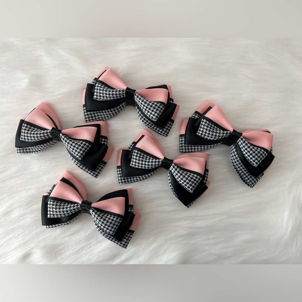Pink and Black Houndstooth Hair Bows